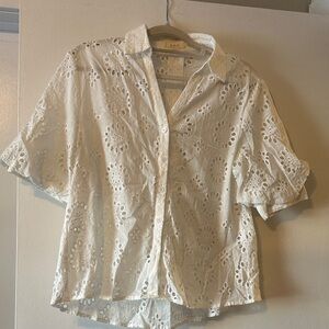 White Eyelet Button-Up Blouse